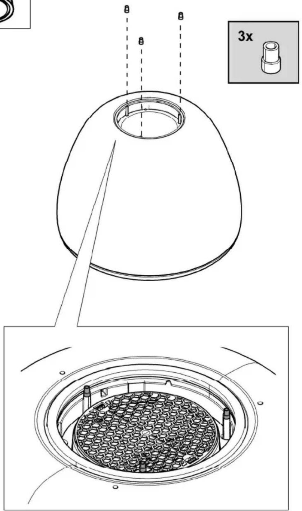 Technical diagram showing a mechanical component with cross-sectional view and 3x magnified detail, including labeled parts and assembly details.