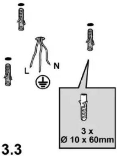 L N 3 x Ø 10 x 60mm 3.3