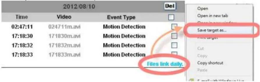 2012/08/10 Time Video Event Type 02:47:11 024711m.avi Motion Detection 17:18:30 171830m.avi Motion Detection 17:18:32 171832m.avi Motion Detection 17:18:33 171833m.avi Motion Detection Files link daily. Open Open in new tab Save target as... Print target Cut Copy Copy shortcut Paste