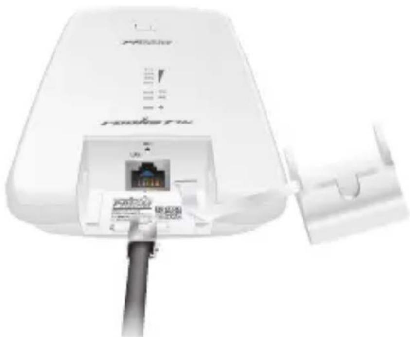 Close-up of a white electronic device with an internal network port and cable inserted (no visible text or symbols)
