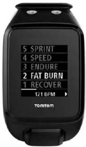 5 SPRINT 4 SPEED 3 ENDURE 2 FAT BURN 1 RECOVER 121 BPM tomtom