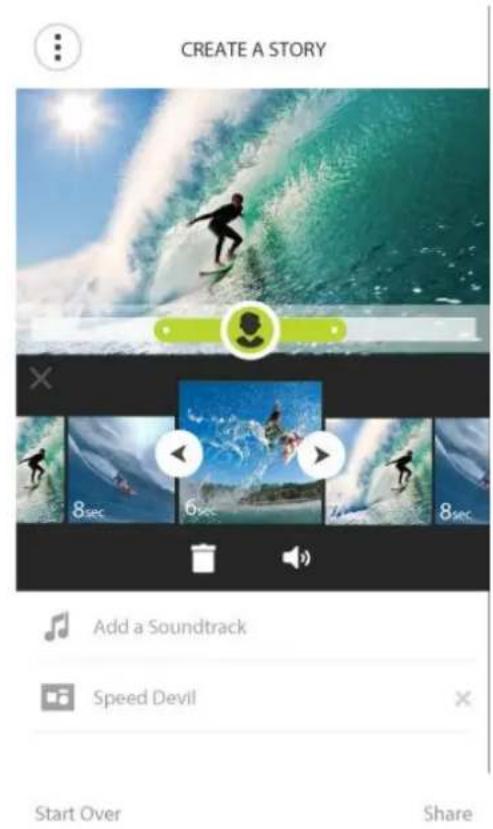 CREATE A STORY 8sec 6 sec 8sec Add a Soundtrack Speed Devil Start Over Share
