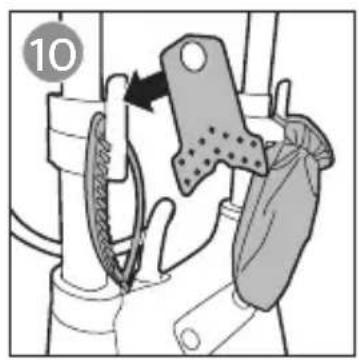 Mechanical diagram showing a lever mechanism with a tool and rope, no text or symbols present