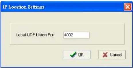 IP Location Settings Local UDP Listen Port 4002 OK Cancel