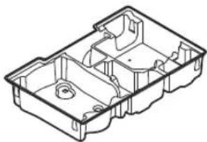 Isometric line drawing of a mechanical housing or enclosure with internal compartments and mounting holes (no text or symbols)