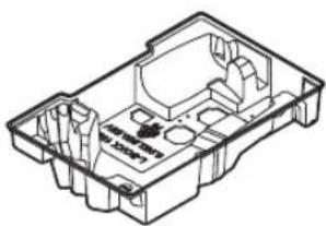 Isometric technical drawing of a mechanical housing or enclosure with internal components (no text or symbols)