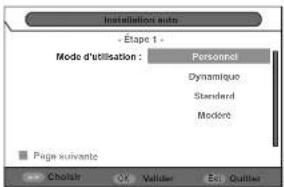 Installation auto - Étape 1+ Mode d'utilisation : Personnel Dynamique Standard Modéré Page suivante Cholair Off Waiter Edit Quilter