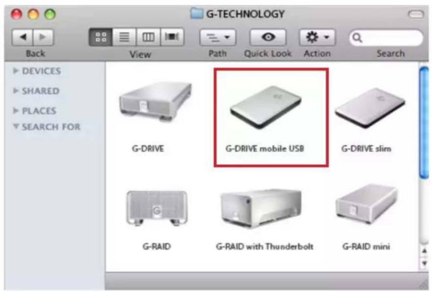 G-TECHNOLOGY Back View Path Quick Look Action Search ▶ DEVICES ▶ SHARED ▶ PLACES ▼ SEARCH FOR G-DRIVE G-DRIVE mobile USB G-DRIVE slim G-RAID G-RAID with Thunderbolt G-RAID mini