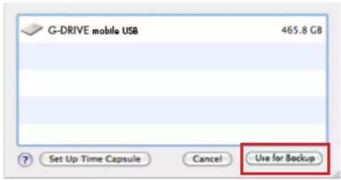 G-DRIVE mobile USB 465.8 GB Set Up Time Capsule Cancel Use for Backup