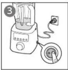 Diagram showing a blender with a plug inserted into it, labeled with number 3 and numbered marker.