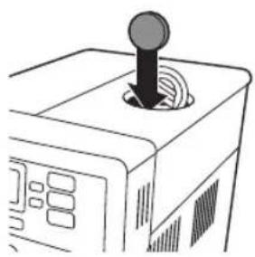 Line drawing of a microwave oven with a button and indicator lights (no text or symbols)