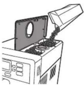 Line drawing of a printer with a lid and spool, showing mechanical components (no text or symbols)