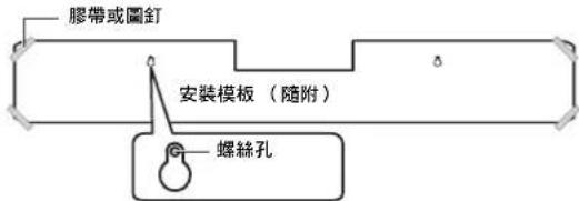 膠帶或圖釘 安裝模板(隨附) 螺絲孔