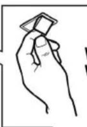 Simple line drawing of a hand holding a small object (no text or symbols)