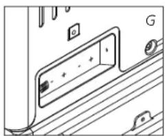 Technical line drawing of a door panel with mounting holes and a label 'G' (no text or symbols on the diagram itself)