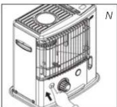 Illustration of a portable air conditioner unit with a hand operating the control panel (no text or symbols visible)