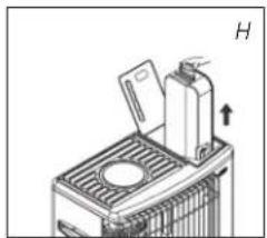 Diagram of a mechanical device with a fan and housing, showing internal components and an upward arrow (no text or symbols)