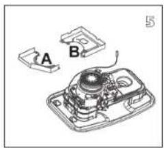 Technical line drawing of a mechanical device with labeled parts A and B (no text or symbols beyond labels)