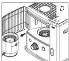 Diagram of a kitchen appliance with fan, oven, and evaporator (no text or labels)