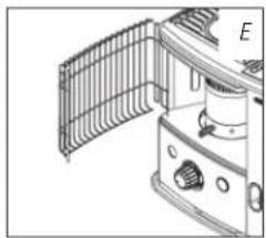 Technical line drawing of a mechanical device with a metal bracket and fan (no text or symbols)