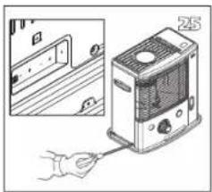 Illustration of a hand inserting a plug into a device labeled '25', with an inset showing a door panel (no text or symbols on the device itself)