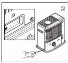 Illustration of a portable air conditioner unit with a hand inserting a cable (no text or symbols visible)