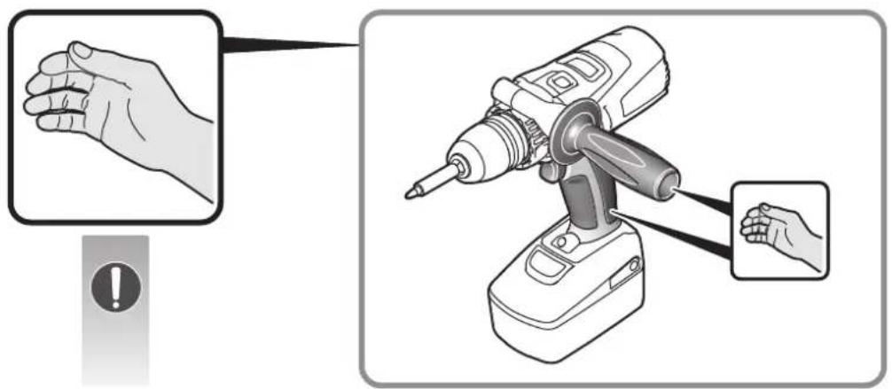 Illustration showing a hand using a screwdriver to lift a wrist, with warning symbol and magnified view.