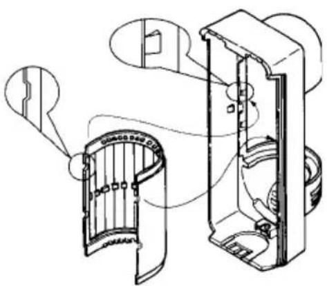 Technical diagram of a mechanical device with labeled components and directional arrows indicating motion or assembly.