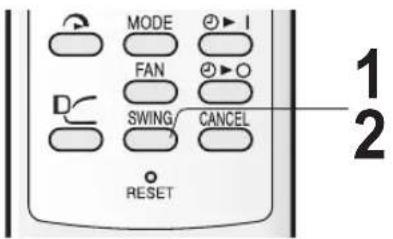 MODE FAN SWING/ CANCEL RESET 1 2