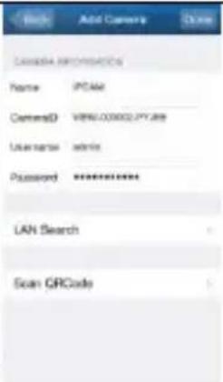 Add Camera Database Information Name: PCAM CentersD: V890.00002.PY.AE Username: admin Password: ******** LAN Search Scan QRcode