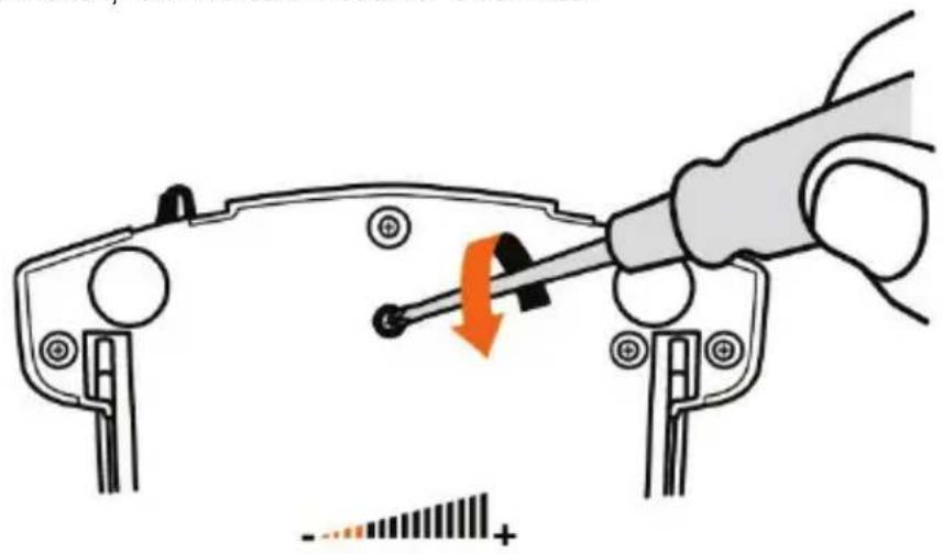 Diagram of a hand using a tool to adjust or install a component, with an orange arrow indicating the process (no text or symbols present).