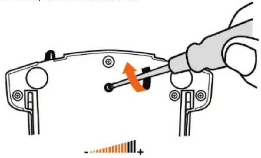 Diagram illustrating a mechanical tool interacting with a component, showing an orange arrow indicating rotation or movement.