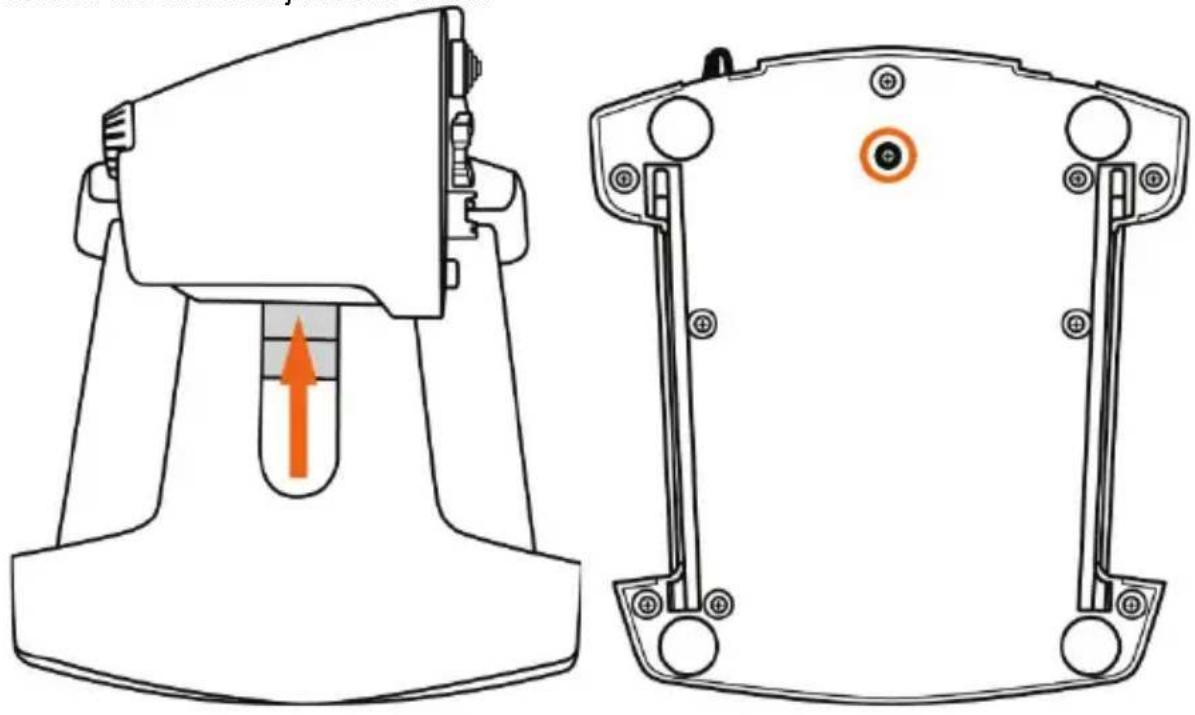 Technical line drawing of a mechanical component with an orange arrow indicating a feature, shown from two views (no text or symbols present).