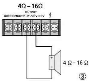 4Ω - 16Ω OUTPUT COMCOMCOM4-16Ω/70V/100V 4 Ω - 16 Ω ③