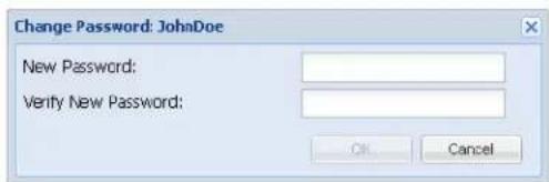 Change Password: JohnDoe New Password: Verify New Password: OK Cancel
