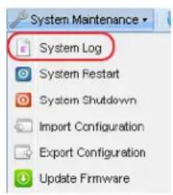System Maintenance System Log System Restart System Shutdown Import Configuration Export Configuration Update Firmware