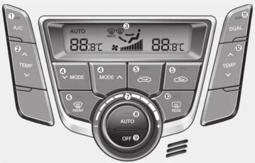 AUTO 88:8°C 88:8°C A/C TEMP MODE MODE FRONT AUTO OFF DUAL TEMP 11 12 13 14 15 16 17 18 19 20 21 22 23 24 25 26 27 28 29 30 31 32 33 34 35 36 37 38 39 40 41 42 43 44 45 46 47 48 49 50