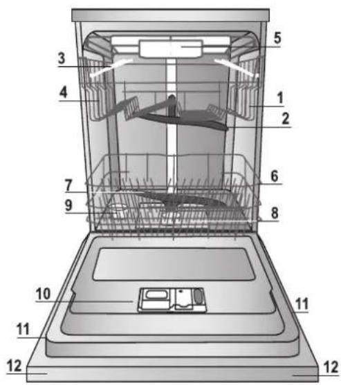 Technical diagram of a multi-chamber refrigerator with numbered parts for identification