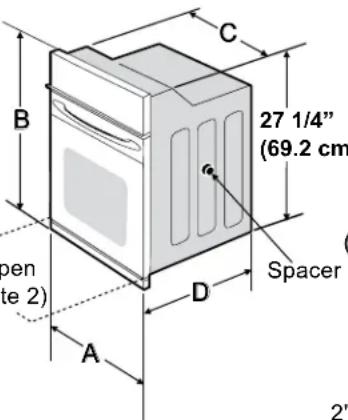 27 1/4" (69.2 cm) open te 2) Spacer A B C D 2"