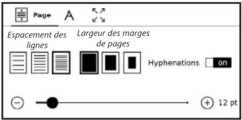 Page A Espacement des lignes Largeur des marges de pages Hyphenations on - - ● 12 pt