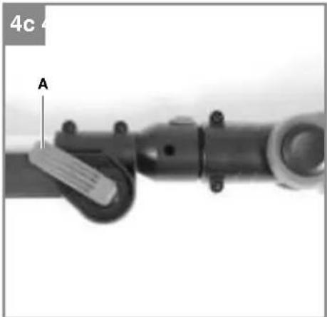 Close-up of a mechanical lever with labeled component A, no visible text or symbols