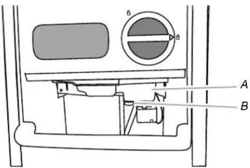 Technical diagram of a vehicle air intake system with labeled components A and B