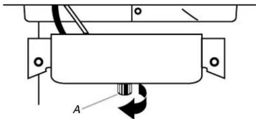 Mechanical assembly diagram showing a rotating component with labeled point A (no text or symbols beyond label)