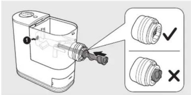 Technical diagram of a mechanical component with labeled parts and check/cancel annotations