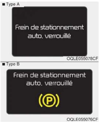 ■ Type A Frein de stationnement auto. verrouillé ■ Type B Frein de stationnement auto. verrouillé ( Ⓘ ) OQLE055078CF OQLE055076CF