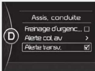 Assis. conduite Freinage d'urgence... Alerte col. av > Alerte transv.