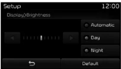 Setup 12:00 Display>Brightness Automatic Day Night Default