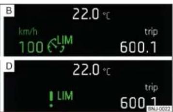 B km/h 100 °C LIM trip 600.1 D 22.0 °C ! LIM trip 600.1 BNJ-0022