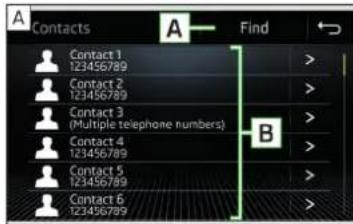 A Contacts Contact 1 123456789 Contact 2 123456789 Contact 3 (Multiple telephone numbers) Contact 4 123456789 Contact 5 123456789 Contact 6 123456789 Find B