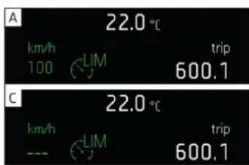A km/h 22.0 °C 100 LIM trip 600.1 C km/h 22.0 °C --- LIM trip 600.1